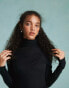 Фото #6 товара Miss Selfridge slub sheer roll neck long sleeve top in black