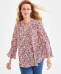 ფოტო #1 პროდუქტის Petite V-Neck Pleated Floral-Print Top, Created for Macy's