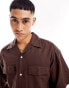 Jack & Jones oversized utility pocket linen shirt in brown