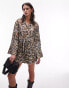 Фото #1 товара Topshop kimono mini shirt dress in splodgey animal print