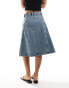 Фото #3 товара Cotton On seam detail awkward length midi denim skirt in blue crush