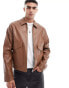 Фото #1 товара ASOS DESIGN faux leather harrington jacket in brown