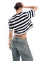 Фото #3 товара Urban Revivo cropped nautical tshirt in navy and white