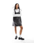 Monki mini pinafore slip dress in distressed black faux leather