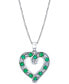 ფოტო #1 პროდუქტის Emerald (7/8 ct. t.w.) & Diamond (1/10 ct. t.w.) Heart 18" Pendant Necklace in Sterling Silver