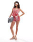 Фото #1 товара ASOS DESIGN crochet co-ord mini shorts in red and white stripe