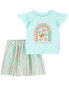 Фото #3 товара Toddler 2-Piece Butterflies Flutter Top & Striped Skort Set 4T