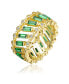 Фото #1 товара Sterling Silver 14k Yellow Gold Plated with Emerald & Baguette Eternity Band Ring