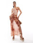 Фото #1 товара ASOS DESIGN strappy mesh boho maxi dress with gathering hem and side split in marble print