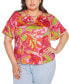 Black Label Plus Size Abstract Floral Cutout Detail Top