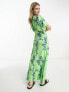 ASOS DESIGN long sleeve tea dress with seam detail in green floral