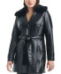 ფოტო #1 პროდუქტის Women's Faux-Leather Belted Trench Coat