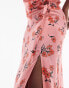 Topshop Tall co-ord cherry blossom split maxi skirt in pink