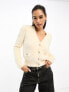 Фото #7 товара River Island fluffy knit cardi with gold button detail in cream