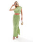 Фото #4 товара Vero Moda Petite plisse cropped top co-ord in mid green