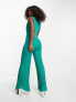 Фото #3 товара Morgan glitter plunge front pleated wide leg jumpsuit in green