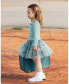 Фото #2 товара Big Girls Bi-Material Dress With Mesh Skirt Teal Printed Flowers