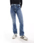 Miss Selfridge Petite heart pocket flare jean in mid wash Голубой, W30 L28 - фото #4