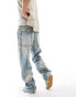 Bershka baggy jeans with frayed seams in blue