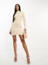 Simmi high neck mini jumper dress in beige geo print