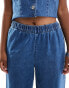 Pieces elasticated waist wide leg jeans in medium blue wash