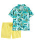Фото #1 товара Toddler 2-Piece Tropical Button-Front Shirt & Pull-On Terrain Shorts Set 2T