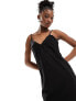 Фото #5 товара Monki strappy maxi slip dress with lace detail in black