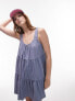 Topshop tiered mini textured dress in blue M - фото #1