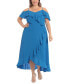 Фото #1 товара Plus Size Ruffled Cold-Shoulder Maxi Dress