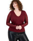 Фото #1 товара Plus Size V-Neck Sheer-Sleeve Mesh Top, Created for Macy's