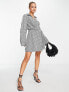 Фото #3 товара ASOS DESIGN collared wrap mini dress with D-ring tie detail in mono check