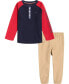 ფოტო #1 პროდუქტის Baby Boys Long Sleeve Colorblock Henley T-shirt and Sueded Twill Joggers, 2 Piece Set