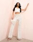 ASOS LUXE flare trousers with faux pearl embellishment in white