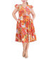 Фото #1 товара Plus Size Printed V-Neck Flutter-Cap-Sleeve Dress
