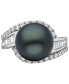 ფოტო #3 პროდუქტის EFFY® Black Cultured Tahitian Pearl (12mm) & Diamond (3/4 ct. t.w.) Ring in 14k White Gold