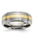 ფოტო #1 პროდუქტის Titanium Brushed with 14k Gold Inlay Ridged Edge Band Ring