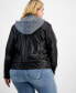 Фото #2 товара Trendy Plus Size Hooded Faux-Leather Jacket, Created for Macy's