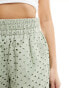 ASOS DESIGN broderie boxer short in sage co-ord