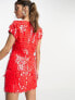 ASOS DESIGN – Minikleid mit All-over-Federverzierung in Rot