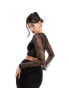 Simmi lace flared sleeve top co-ord in black