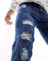 Фото #2 товара Brave Soul skinny fit multi rip jeans in mid blue