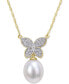 ფოტო #1 პროდუქტის Cultured Freshwater Pearl (9mm) & Diamond (1/5 ct. t.w.) Butterfly 17" Pendant Necklace in 10k Gold