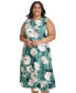 Plus Size Floral Jewel-Neck Sleeveless Dress