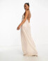 4th & Reckless Petite exclusive sequin square neck low cross back maxi dress in cream