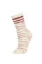 Kadın Zebra Desenli 3'lü Pamuklu Uzun Çorap A5895axns