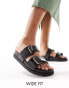 Фото #1 товара London Rebel wide fit double strap footbed sandals in black croc