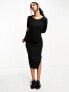 Vila round neck jersey midi jumper dress in black