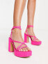 Stradivarius strappy heeled platform in hot pink