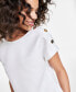 Women's Linen-Blend Button-Shoulder Short-Sleeve Top, Regular & Petite