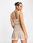 Фото #3 товара ASOS DESIGN strappy ruched mini dress with lace trim in mocha